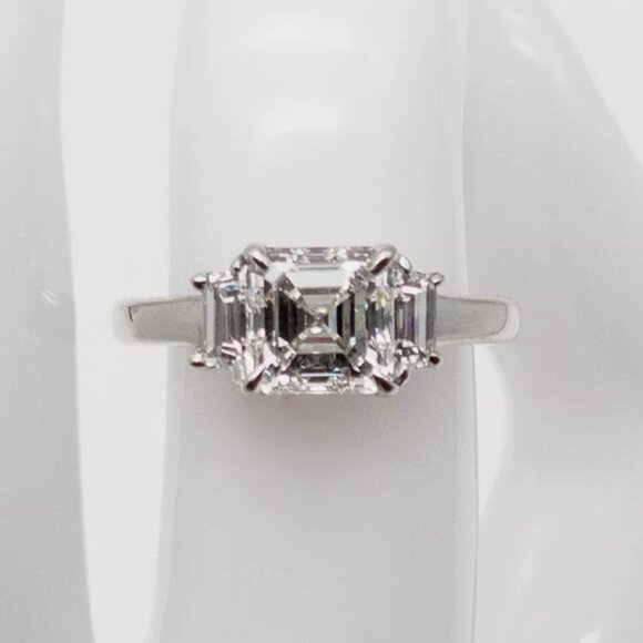 GIA 2.7+ct IDEAL VS2 I Asscher Cut Diamond 14k White Gold Wedding Ring - Picture 1 of 8